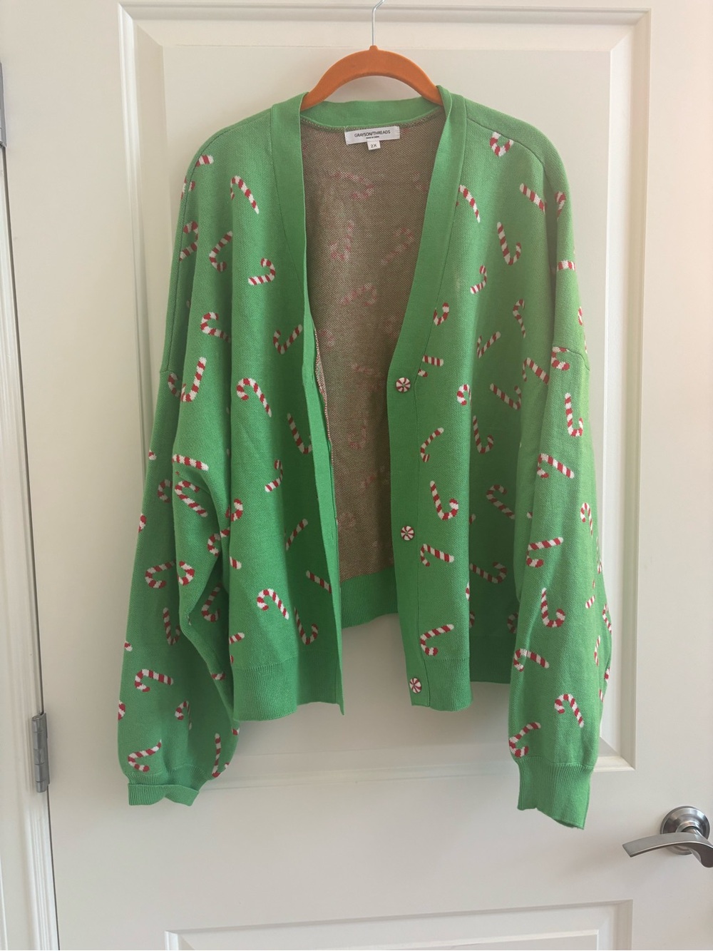Green Candy Cane Cardigan Sweater - Christmas